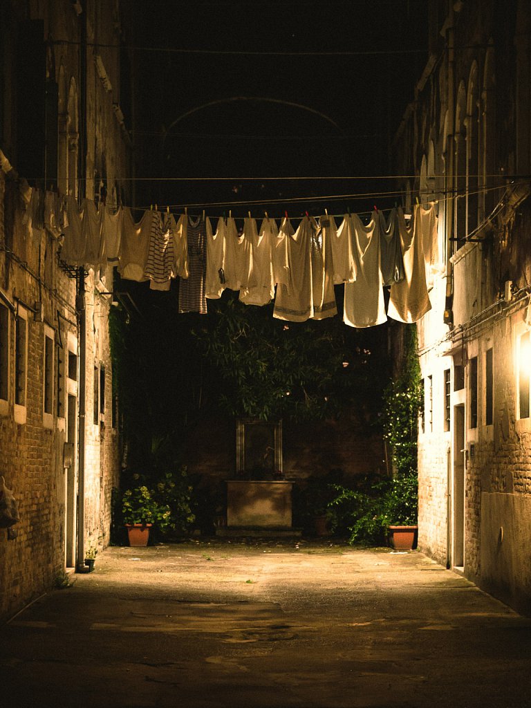 Laundry hanging in a street in Venice